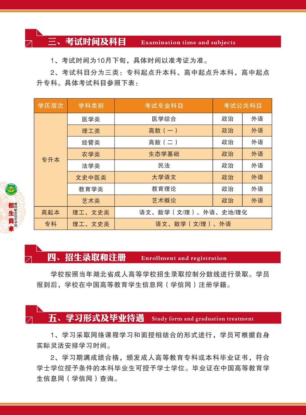 黃岡職業(yè)技術(shù)學院成人教育招生簡章